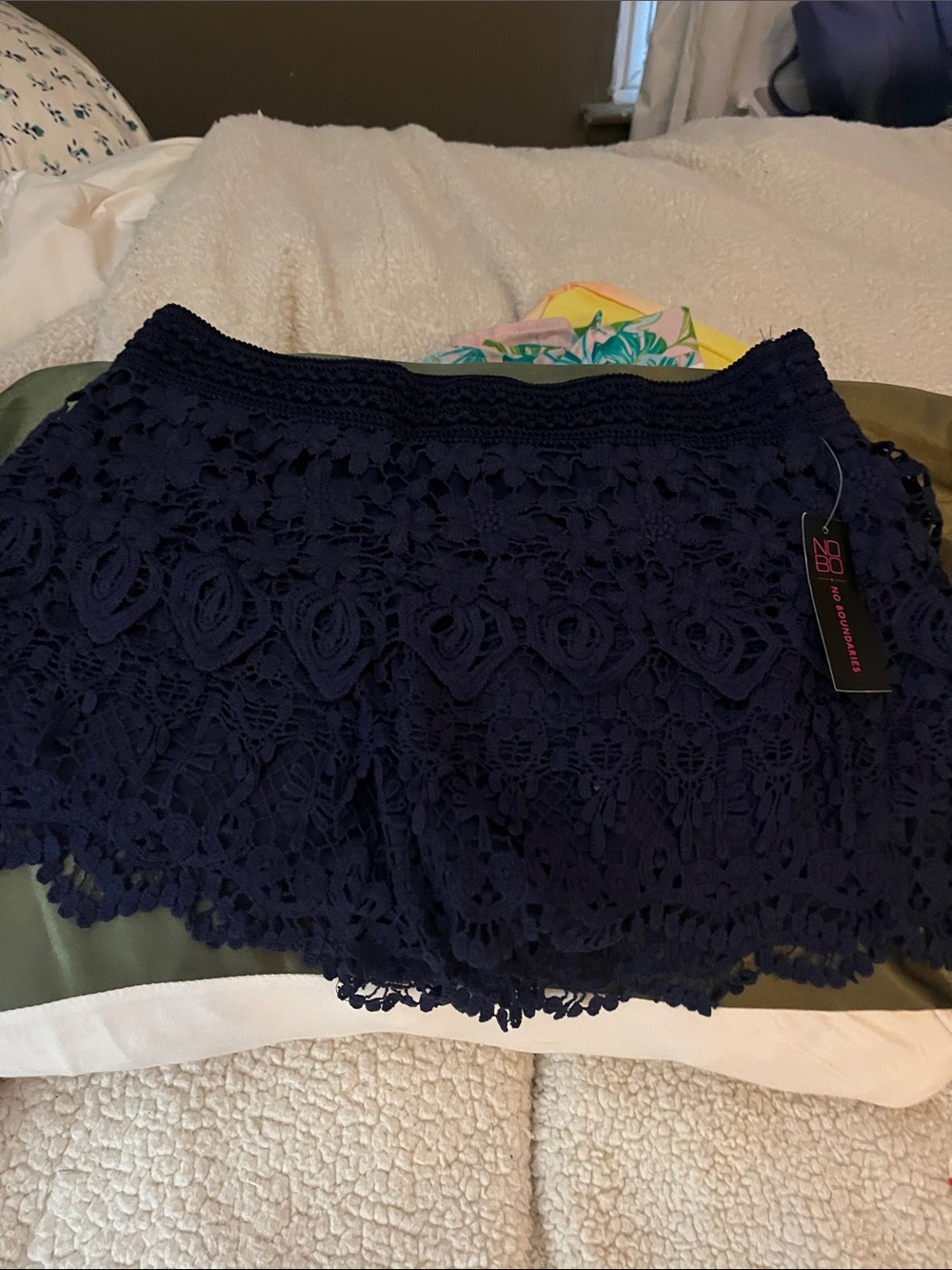 NBD Navy Crochet Lace Skort with Scalloped Hem